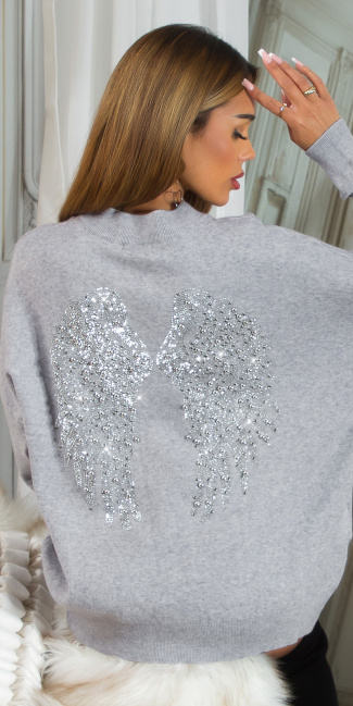 Knit Sweater "Angel Wings" with glitter Gray